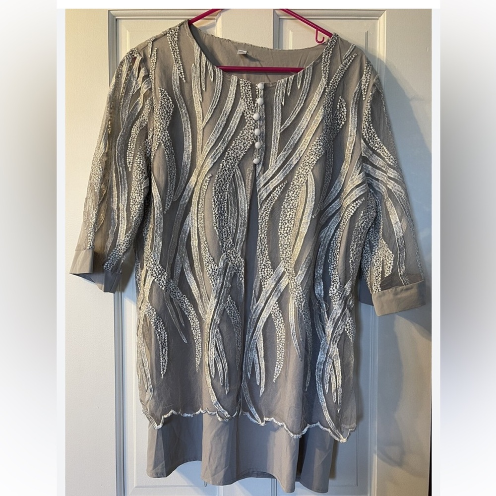 ZeroXposur Silver Gray Embellished Sheer Tunic | Size 2X
